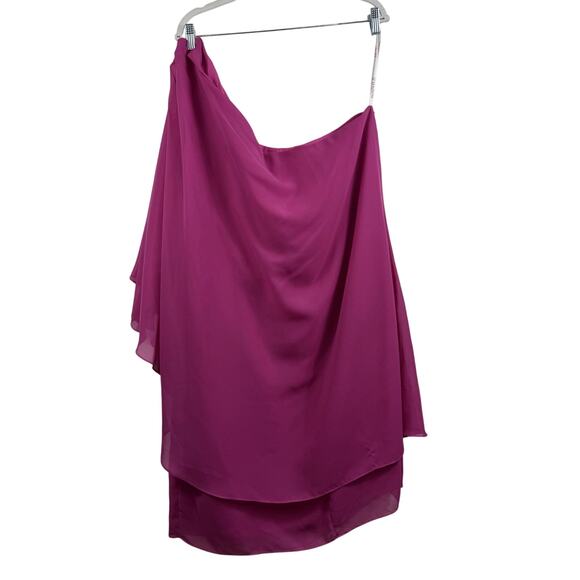NWT JJ’s House Fuchsia One Shoulder Dress Size 26W Chiffon Layer Sequin Beaded - Picture 8 of 14